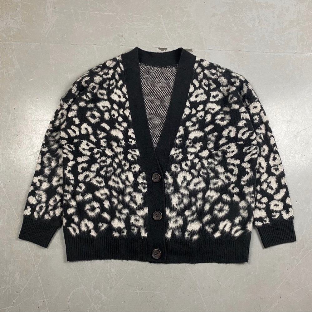 Leopard Print Black and White Cardigan